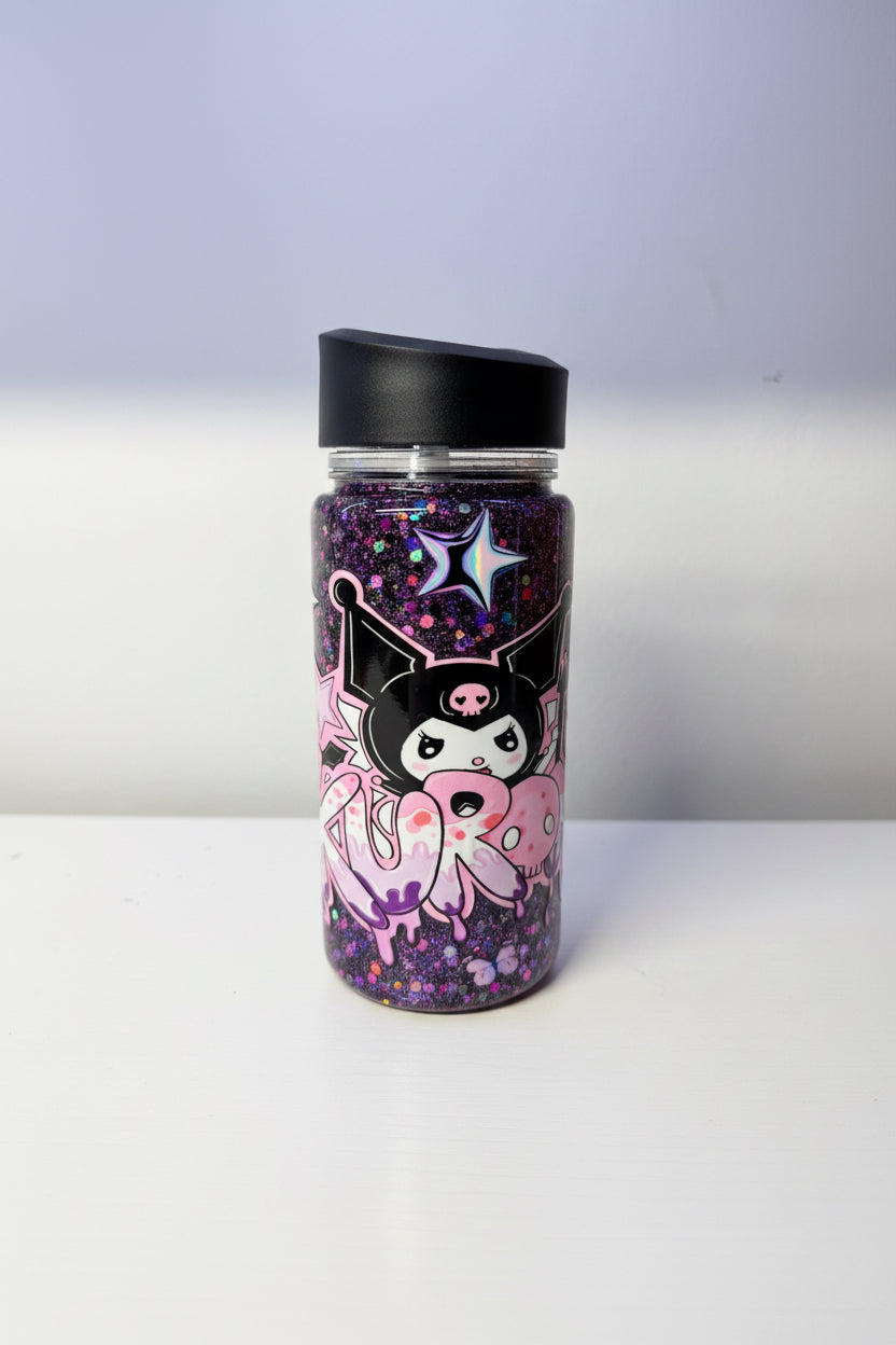 Pre made- Kuromi kids glitter drink bottles