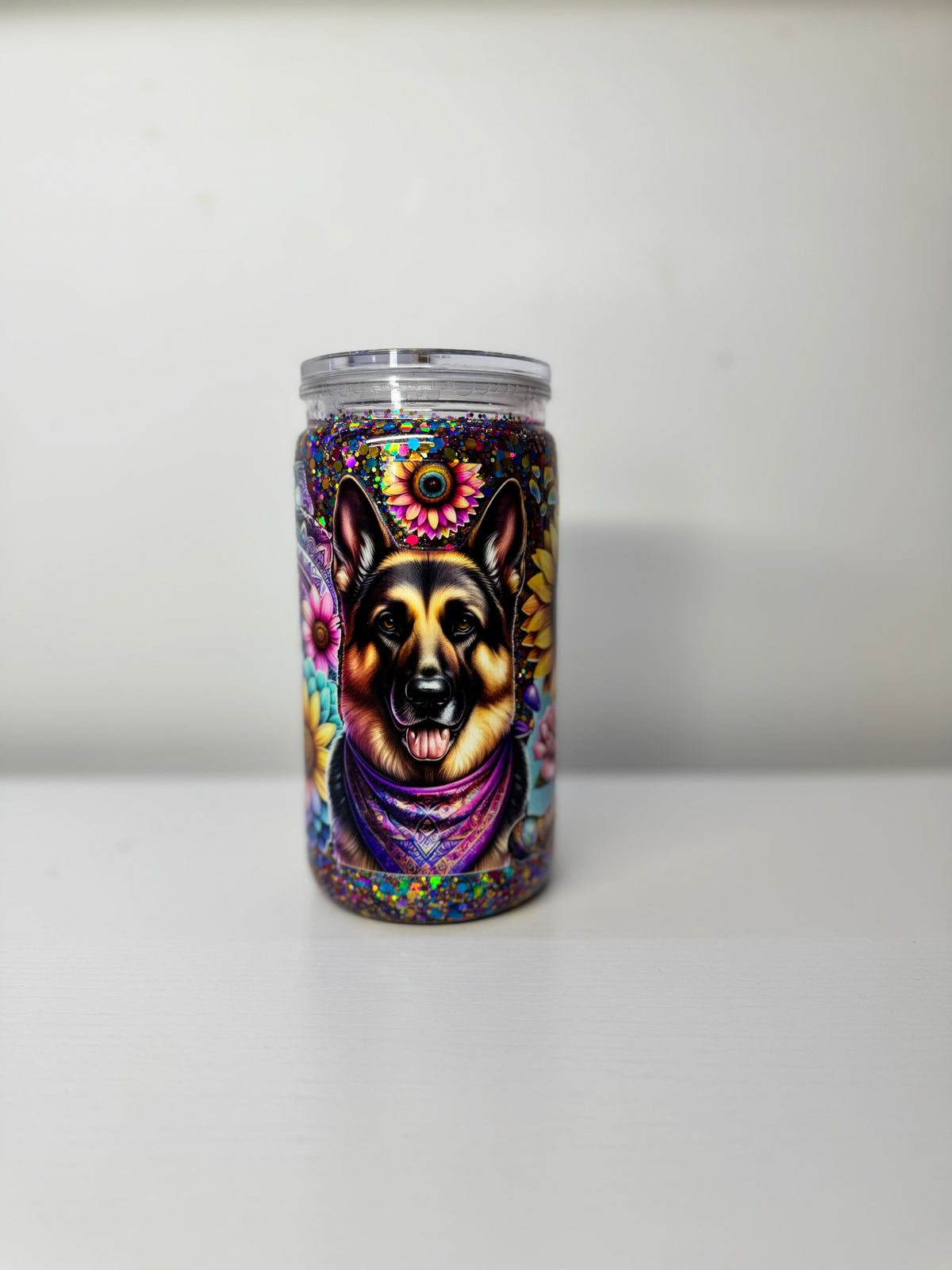 Pre made German shepherd glitter tumbler